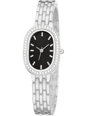 Women Silver And Black Quartz Bracelet Solid Reloj Para Mujer Small Dainty Watch
